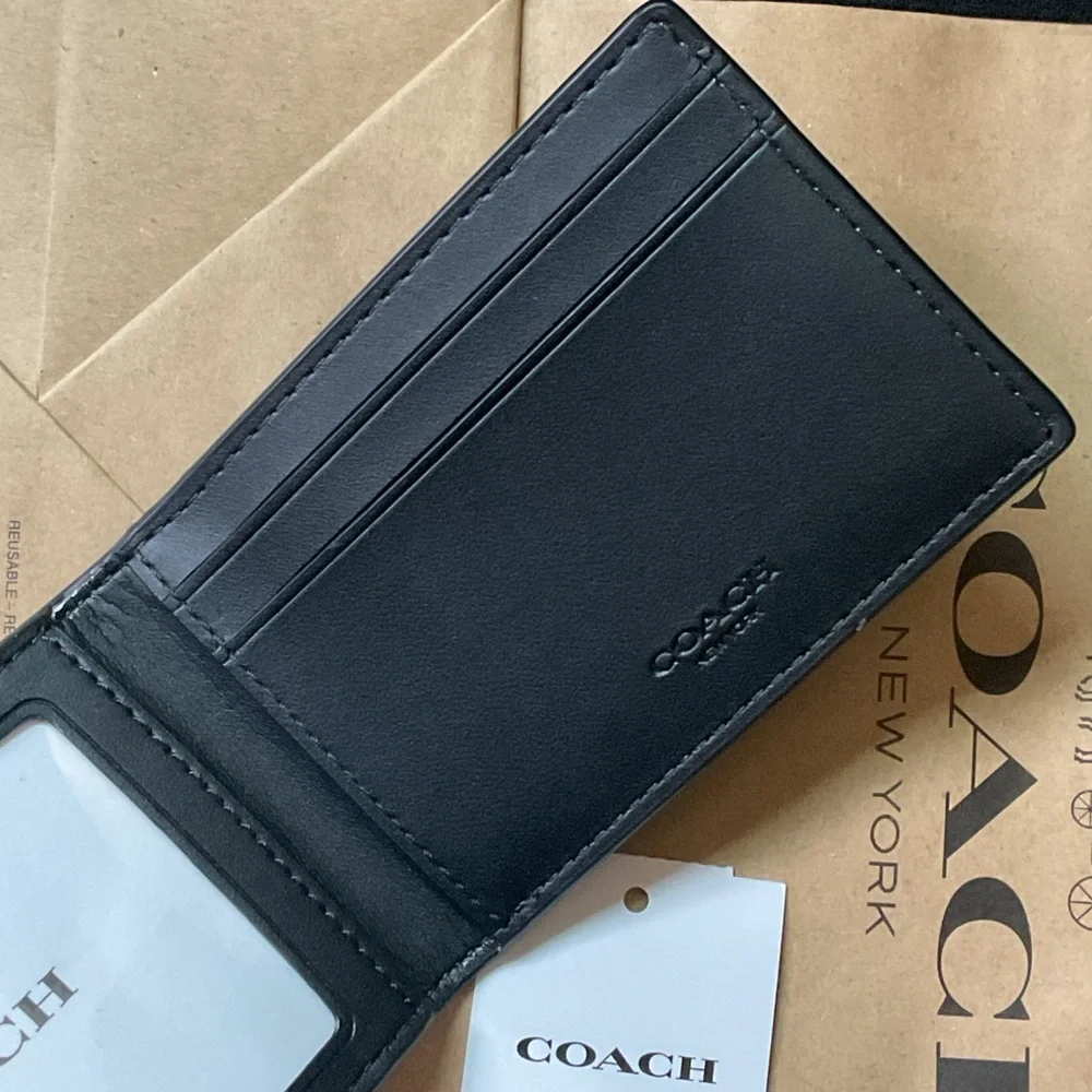 Coach Compact Billfold Wallet in Signature Canvas – NWT + Coach Shopping Bag - Picture 5 of 5